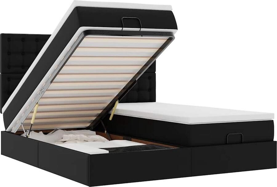 VidaXL Ottoman bed met matrassen en LED's 160x200cm kunstleer zwart