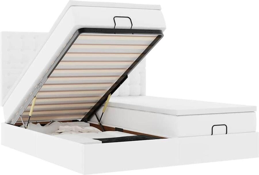 VidaXL Bed poef met matrassen en LED's 180x200cm kunstleer zuiver wit