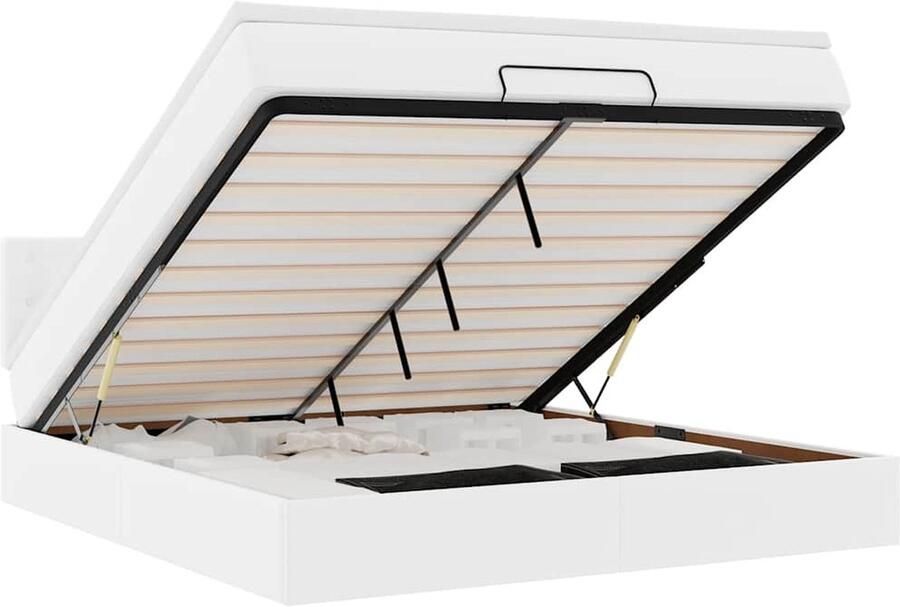 VidaXL Bed poef met matrassen en LED's 180x200cm kunstleer zuiver wit - Foto 2