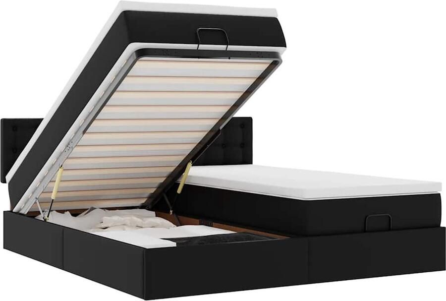 VidaXL Ottoman bed met matrassen en LED's 160x200cm kunstleer zwart