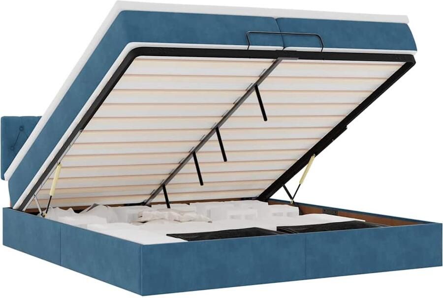 VidaXL Bed poef met matrassen en leds 200x200 cm fluweel donkerblauw