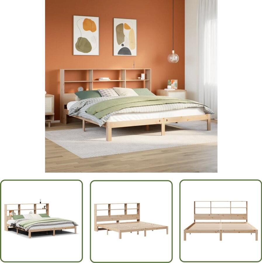 VidaXL Bed Slaapbank Bed met boekenkast zonder matras massief grenenhout 200x200 cm Houten Bed Massief Hout Bed Bibliotheekbed