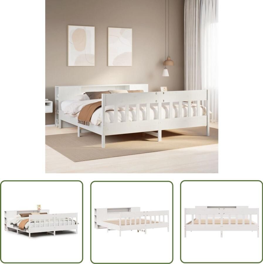 VidaXL Bed Slaapkamers Bed met boekenkast zonder matras grenenhout wit 180x200 cm Houten Bed Boekenkastbed Grenenhout Bed