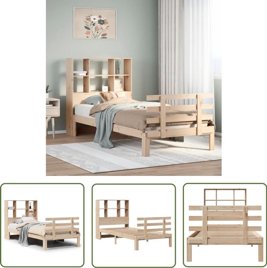 VidaXL Bed Slaapkamers Bed met boekenkast zonder matras massief grenenhout 100x200 cm Houten Bed Boekenkast Bed Grenen Hout