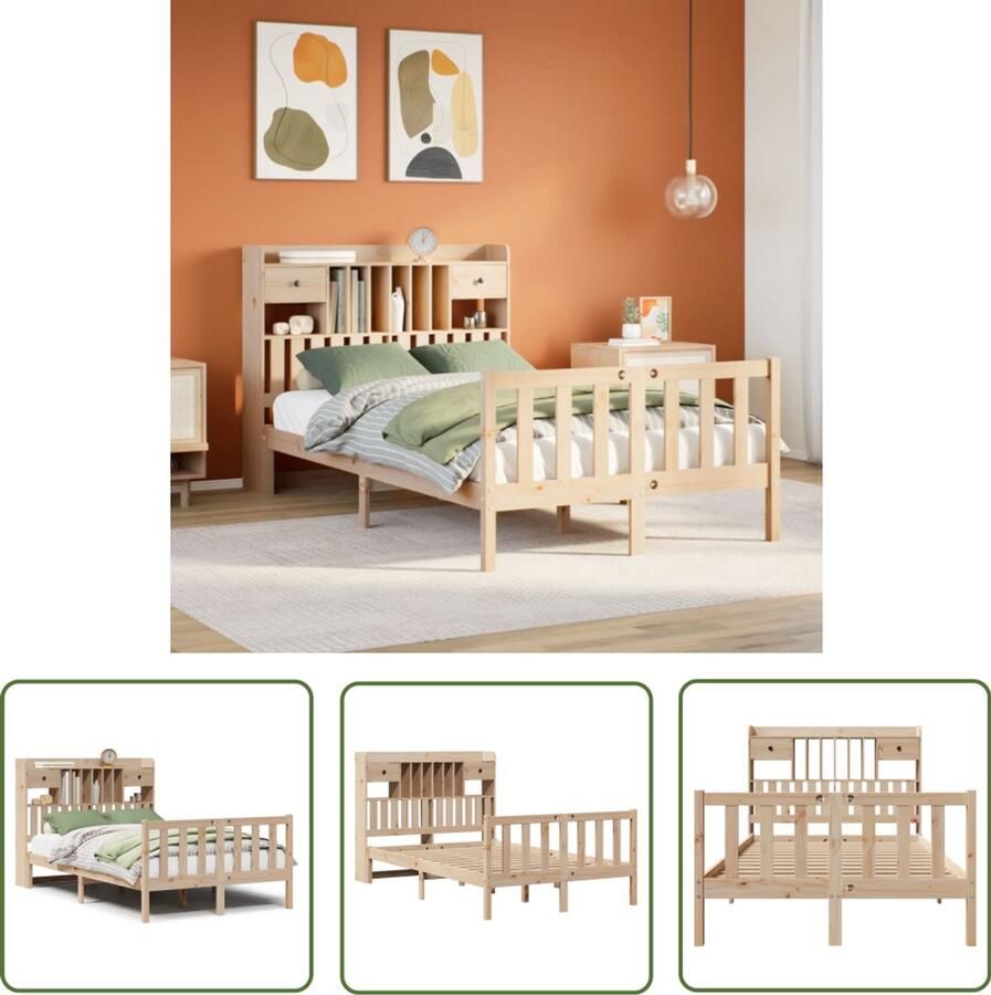 VidaXL Bed Slaapkamers Bed met boekenkast zonder matras massief grenenhout 135x190 cm Houten Bed Boekenkastbed Massief Hout