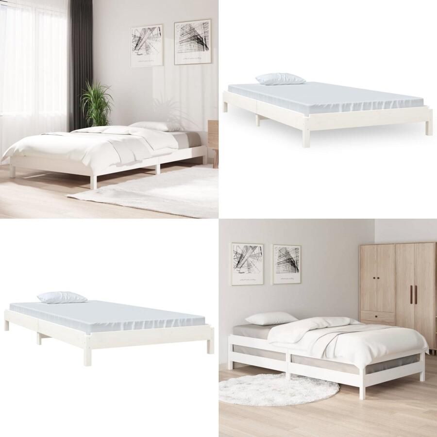 VidaXL Bed stapelbaar 100x200 cm massief grenenhout wit Stapelbaar Bed Stapelbare Bedden Slaapmeubel Bedframe