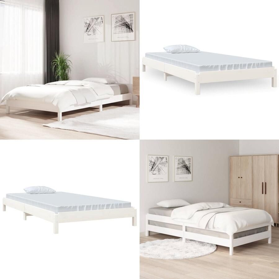 VidaXL Bed stapelbaar 75x190 cm massief grenenhout wit Stapelbaar Bed Stapelbare Bedden Slaapmeubel Bedframe
