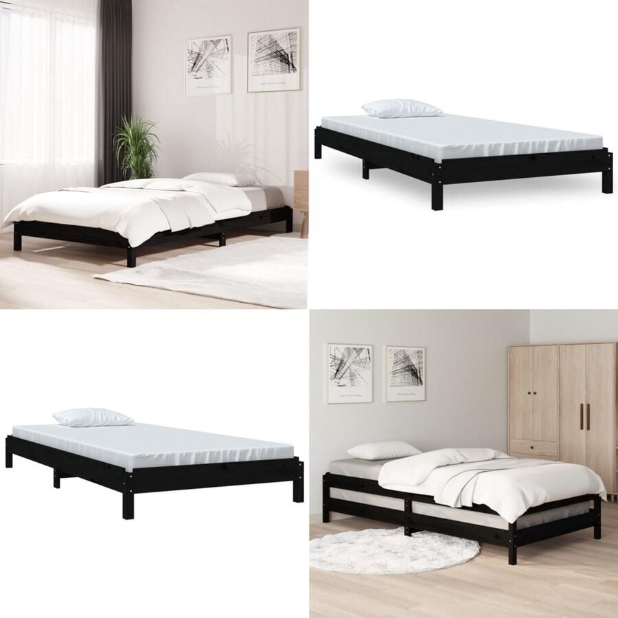 VidaXL Bed stapelbaar 75x190 cm massief grenenhout zwart Stapelbaar Bed Stapelbare Bedden Slaapmeubel Bedframe