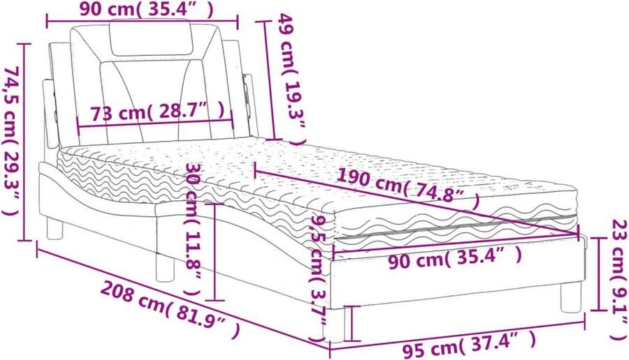 VidaXL Bed Viana met matras kunstleer grijs 90x190 cm - Foto 3