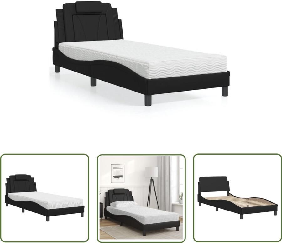VidaXL Bed Viana met matras kunstleer zwart 90x200 cm Slaapcomfort Kunstleder Bed Boxspring Bed Tweepersoonsbed Modern Bed