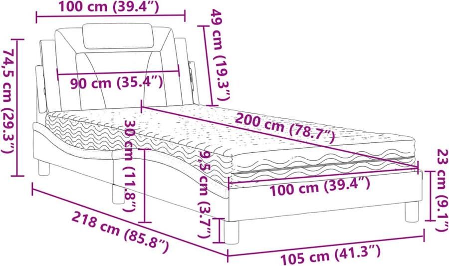 VidaXL Bed Viana met matras kunstleer zwart 100x200 cm - Foto 2
