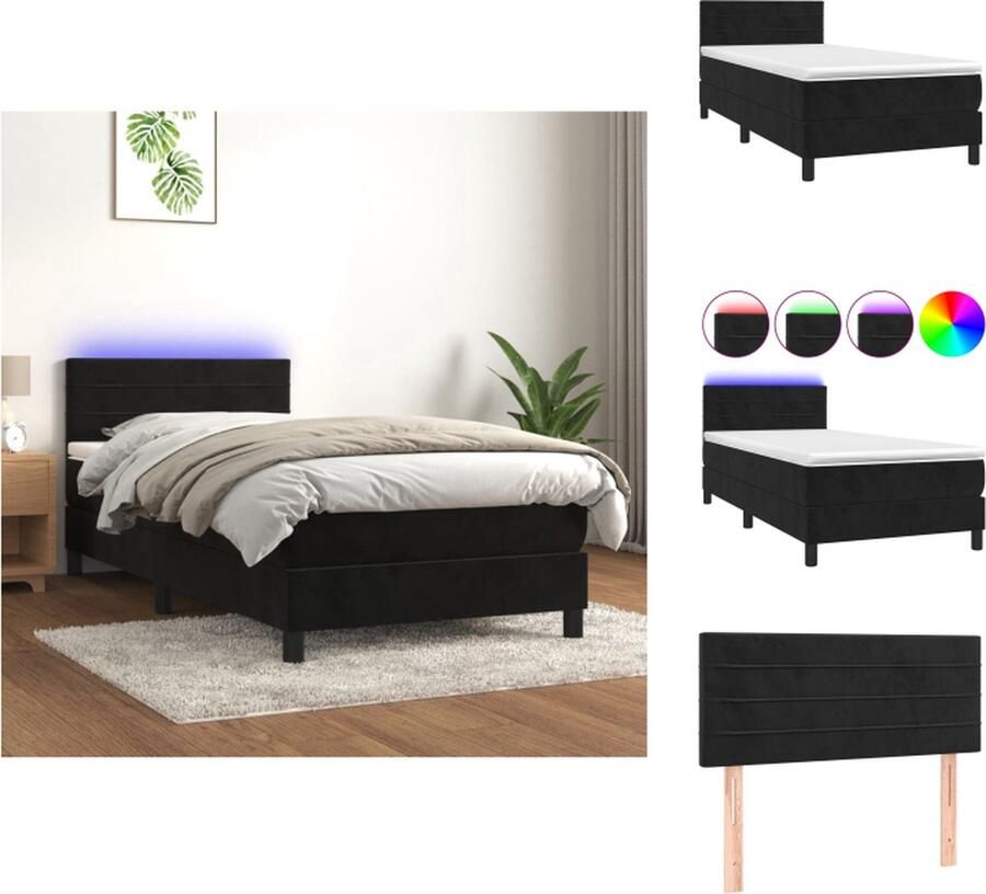 VidaXL Boxspring Zwart Fluweel LED 203 x 100 x 78 88 cm Pocketvering Matras Huidvriendelijk Topmatras Met Montagehandleiding USB-aansluiting (- ) Bed - Foto 5