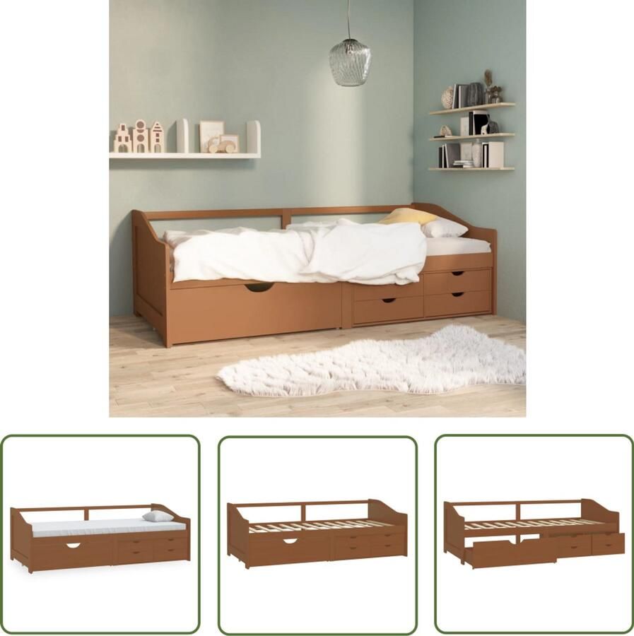 VidaXL Bedbank 3-zits Grenenhout Met lades Honingbruin Slaapbank Bedbank Daybed Houtmeubilair Grenenhouten Meubels Honigbruine Meubelen Tweepersoonsbed Éénpersoonsbed Storage Bed Boxspring
