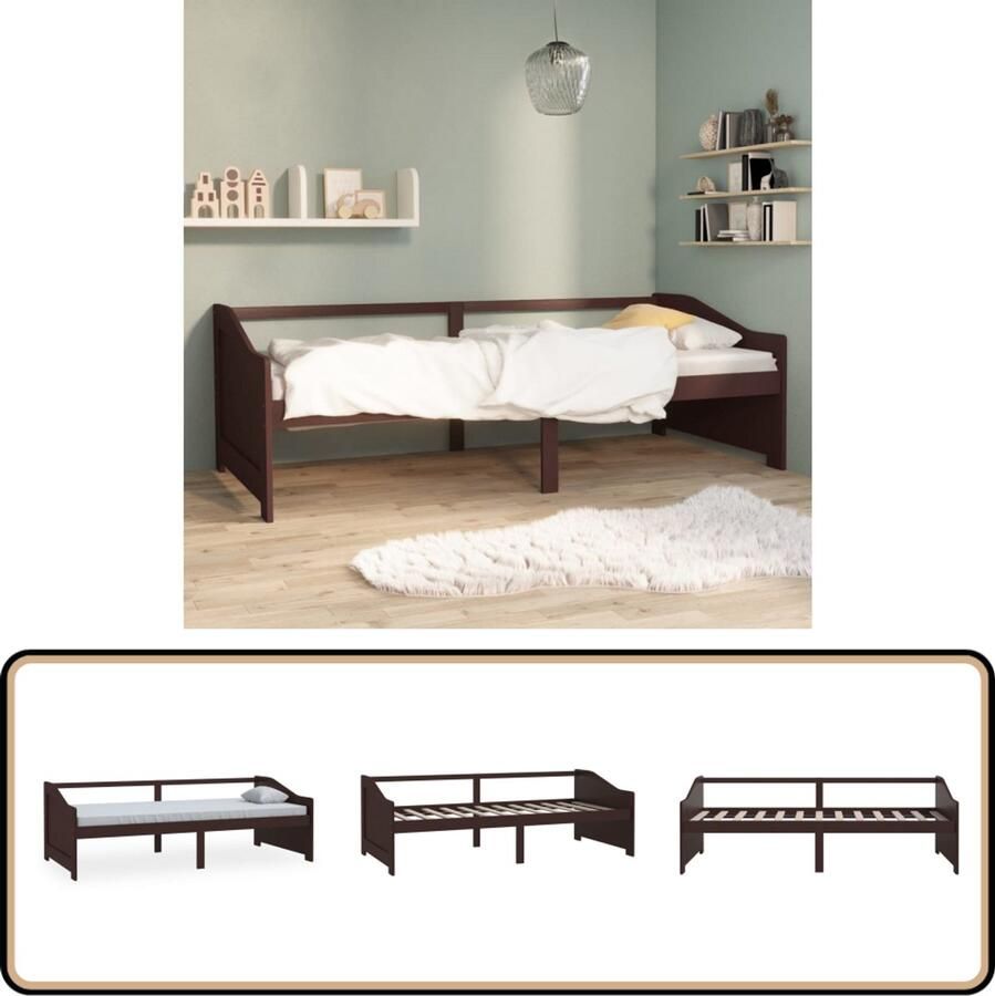 VidaXL Bedbank 3-zits Massief Grenenhout Donkerbruin Slaapbank Donkerbruine Bank Hout Meubilair Grenenhouten Bank Tweepersoons Bed