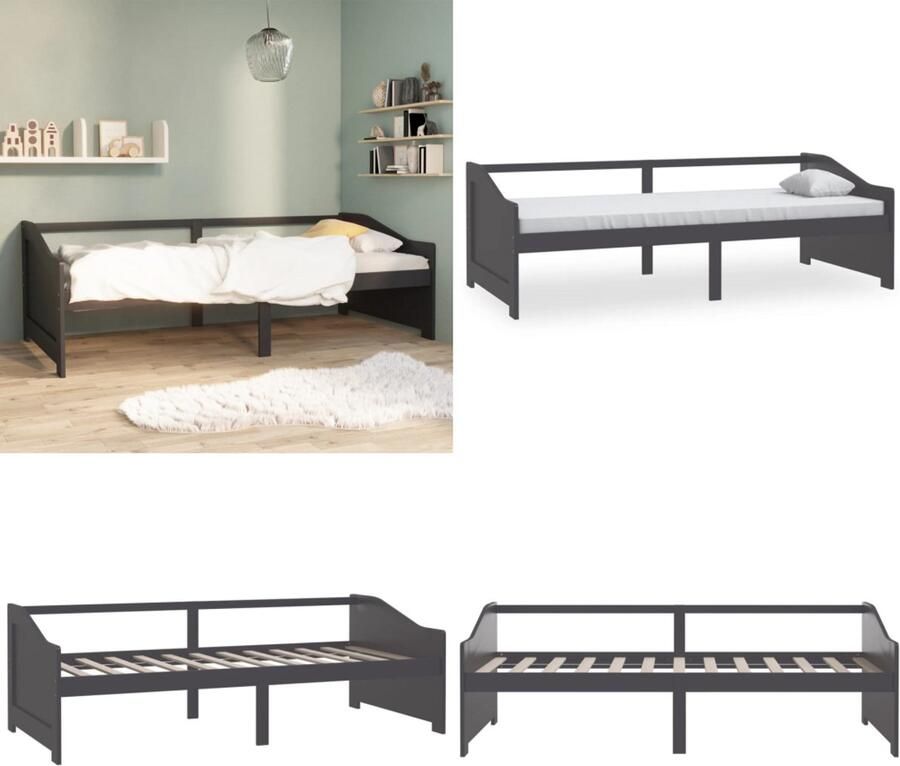 VidaXL Bedbank 3-zits massief grenenhout donkergrijs 90x200 cm Bedbank Bedbanken Bed Bank Bed Banken
