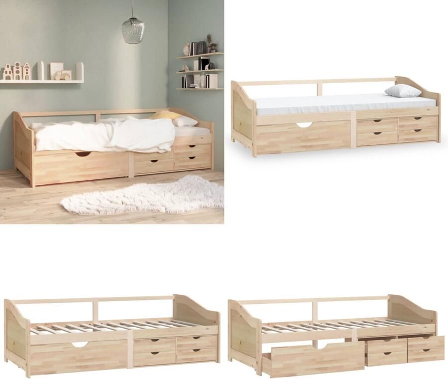 VidaXL Bedbank 3-zits met lades massief grenenhout 90x200 cm Bedbank Bedbanken Bed Bank Bed Banken
