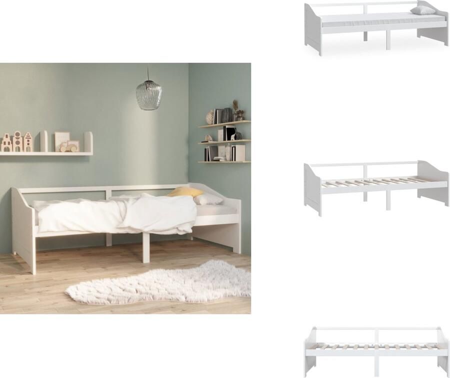 VidaXL Bedbank Grenenhout Wit 204 x 98 x 66 cm Logeerbed en bank Geschikte matras- 90 x 200 cm Montage vereist Bed