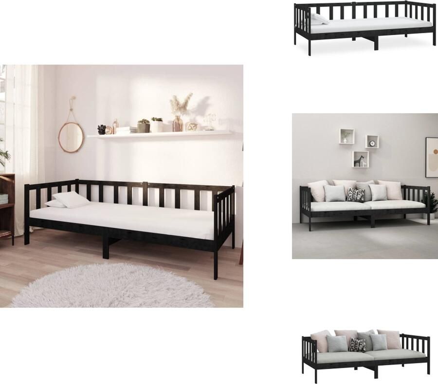 VidaXL Bedbank Grenenhout Zwart 203x98x66 cm Logeerbed Bank Geschikte matras 90x200 cm Montage vereist Bed