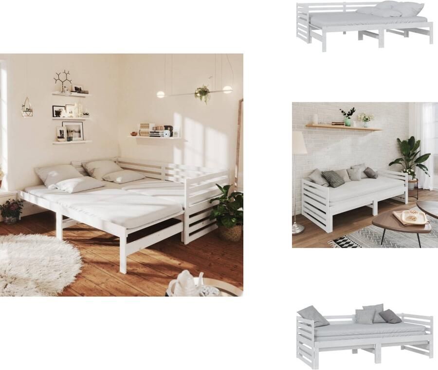 VidaXL Houten Slaapbank Wit 203.5 x 185 x 68.5 cm Massief grenenhout Logeerbed en bank Geschikte matras- 90 x 200 cm Matras niet inbegrepen Bed