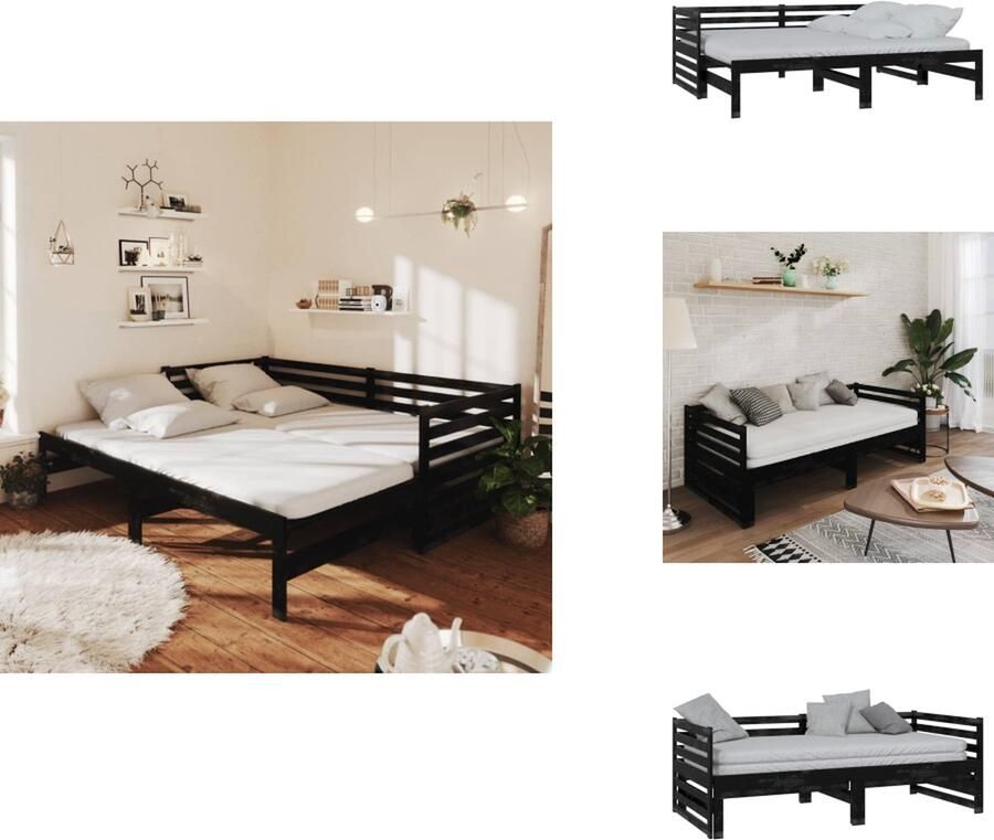 VidaXL Houten Slaapbank Zwarte Massief Grenenhout 203.5 x 185 x 68.5 cm Logeerbed en Bank Geschikte matras- 90 x 200 cm Matras niet inbegrepen 2 Matrassen vereist Montage vereist Bed