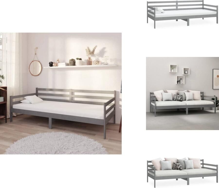 VidaXL Houten Slaapbank Grijs Massief Grenenhout 204 x 98 x 70 cm Logeerbed Bank 90 x 200 cm Matras Bed