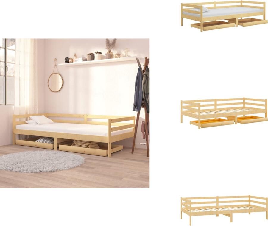 VidaXL Bedbank Bedbanken Bed Bank Bed Banken Slaapbank met lades massief grenenhout 90x200 cm - Foto 2