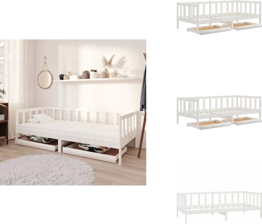 VidaXL Slaapbank Multifunctioneel Massief grenenhout Wit 204 x 98 x 57 cm Inclusief 2 bedlades Bed