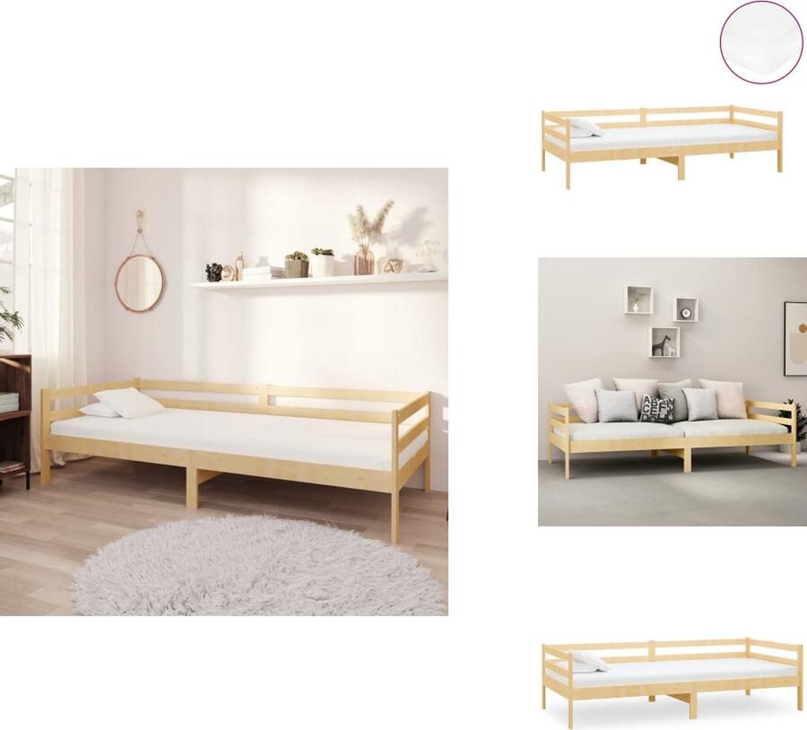 VidaXL Slaapbank Massief Grenenhout 204 x 98 x 57 cm Met Wit Matras 90 x 200 x 20 cm 240 Veren H3 Met Wasbare Hoezen Bed