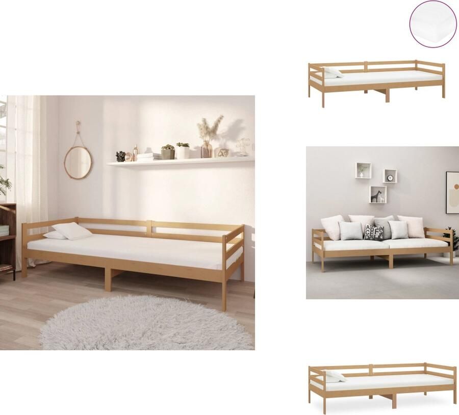 VidaXL Houten Slaapbank 204 x 98 x 57 cm Honingbruin Massief Grenenhout 90 x 200 x 20 cm Matras Met 240 veren per m² Bed
