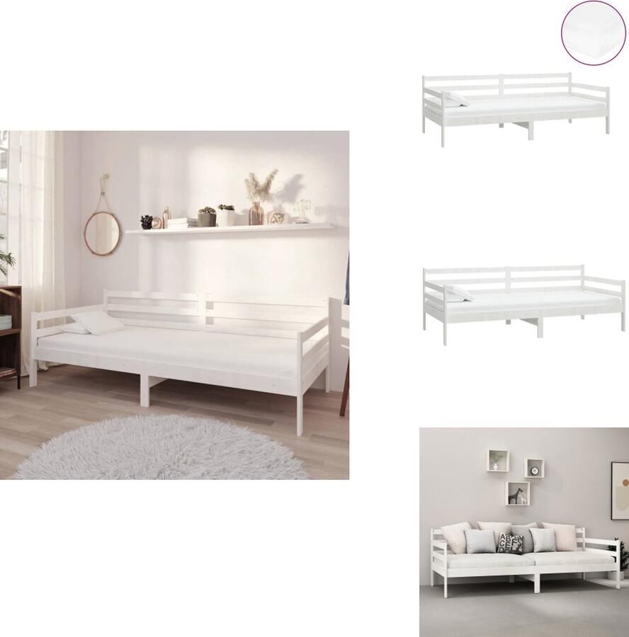 VidaXL Houten Slaapbank Wit 204 x 98 x 70 cm (B x D x H) Massief Grenenhout Matras 90 x 200 x 20 cm (B x D x D) Bed