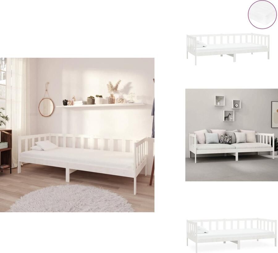 VidaXL Bedbank Bedbanken Bed Bank Bed Banken Slaapbank met matras massief grenenhout wit 90x200 cm - Foto 3