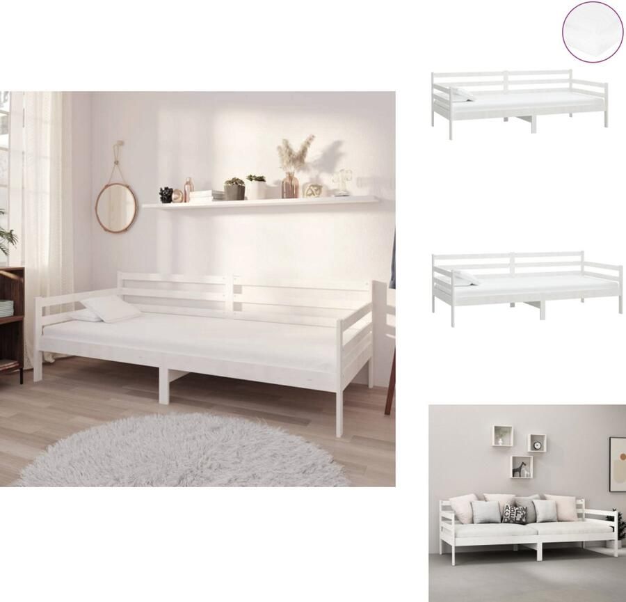 VidaXL Houten Slaapbank Wit 204 x 98 x 70 cm (B x D x H) Massief Grenenhout Matras 90 x 200 x 20 cm (B x D x D) Bed - Foto 2