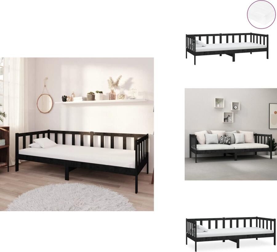 VidaXL Bedbank Bedbanken Bed Bank Bed Banken Slaapbank met matras massief grenenhout zwart 90x200 cm