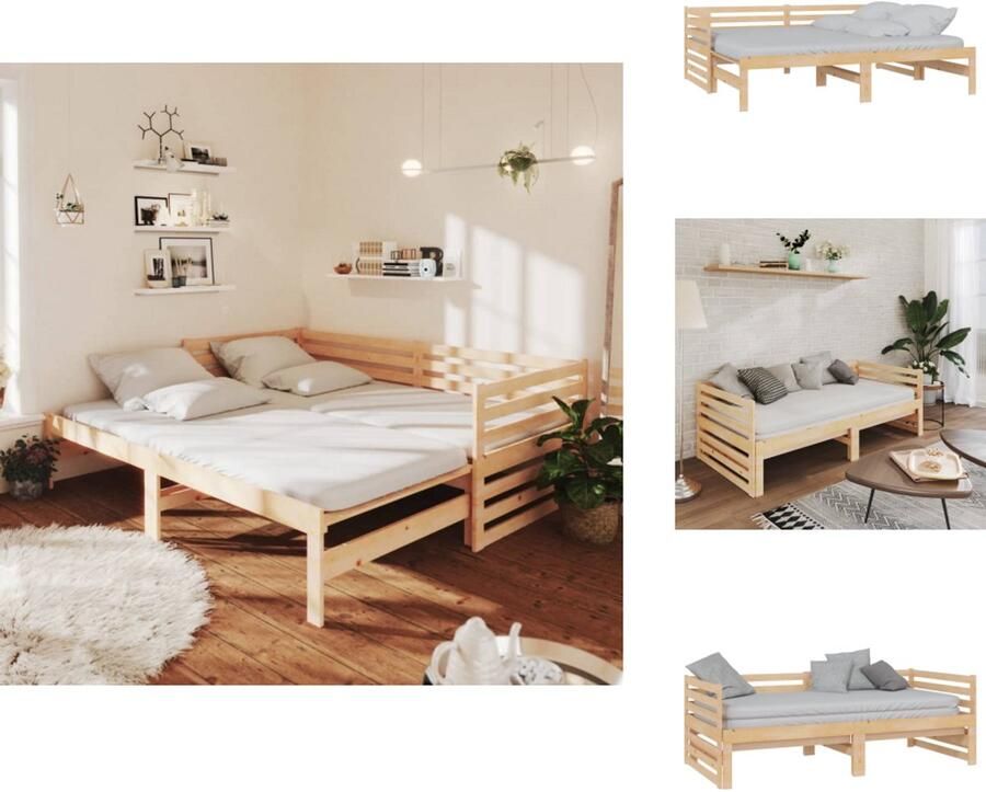 VidaXL Bedbank Bedbanken Bed Bank Bed Banken Slaapbank uitschuifbaar massief grenenhout 2x(90x200) cm - Foto 4