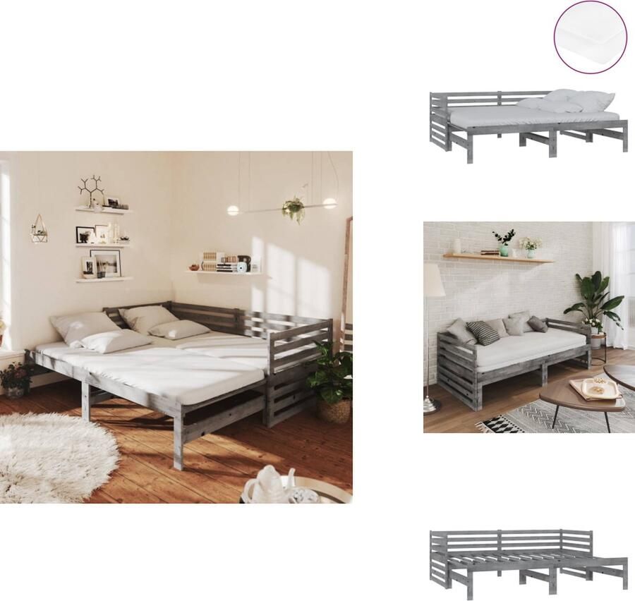 VidaXL Bedbank Bedbanken Bed Bank Bed Banken Slaapbank uitschuifbaar massief grenenhout grijs 2x(90x200) cm