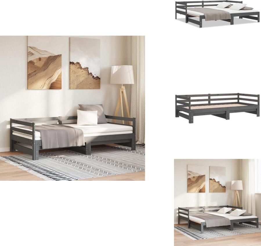 VidaXL Bedbank Bedbanken Bed Bank Bed Banken Slaapbank uitschuifbaar massief grenenhout grijs 2x(90x200) cm