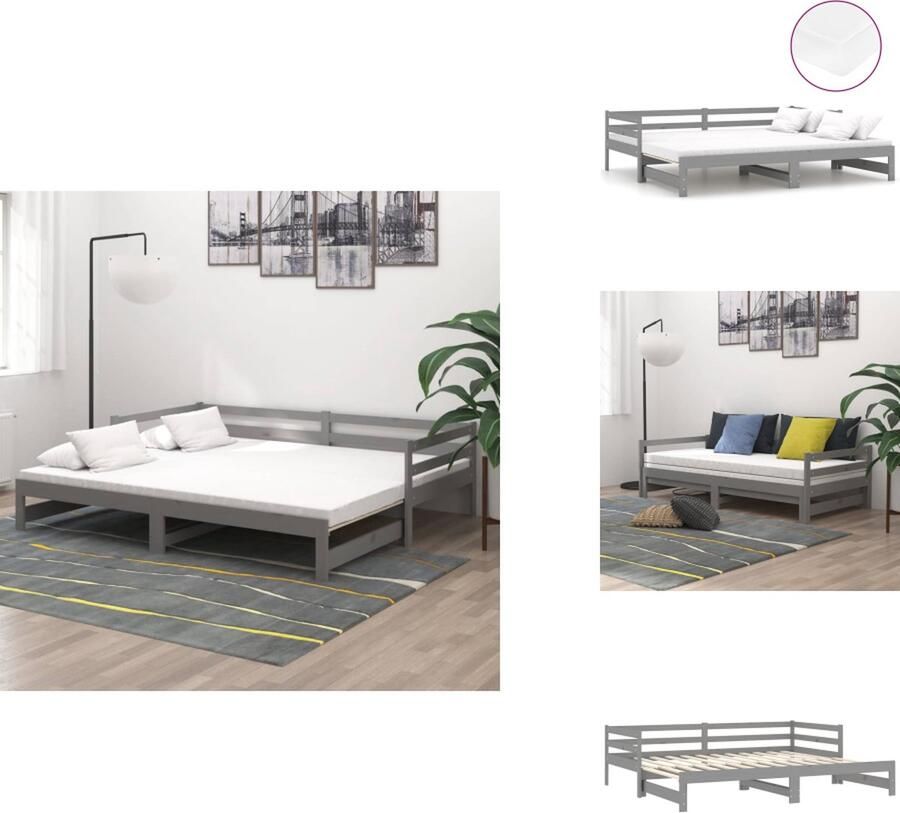 VidaXL Bedbank Bedbanken Bed Bank Bed Banken Slaapbank uitschuifbaar massief grenenhout grijs 2x(90x200) cm