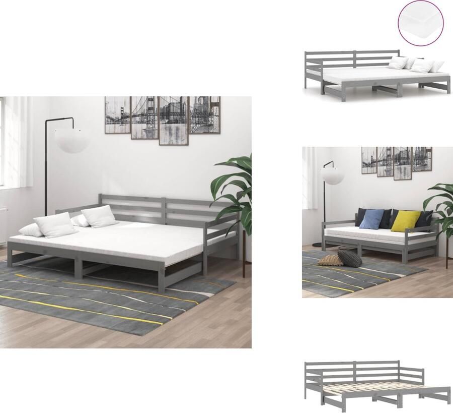 VidaXL Bedbank Bedbanken Bed Bank Bed Banken Slaapbank uitschuifbaar massief grenenhout grijs 2x(90x200) cm