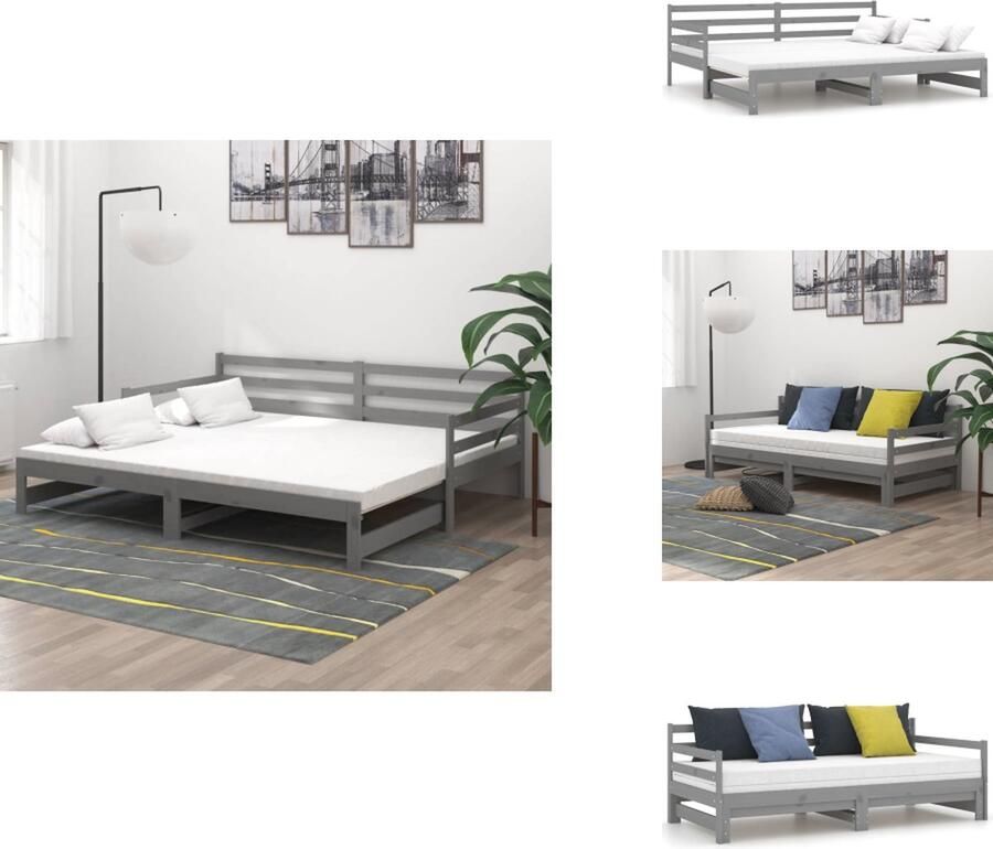 VidaXL Bedbank Bedbanken Bed Bank Bed Banken Slaapbank uitschuifbaar massief grenenhout grijs 2x(90x200) cm