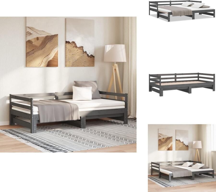 VidaXL Bedbank Bedbanken Bed Bank Bed Banken Slaapbank uitschuifbaar massief grenenhout grijs 2x(90x200) cm - Foto 2