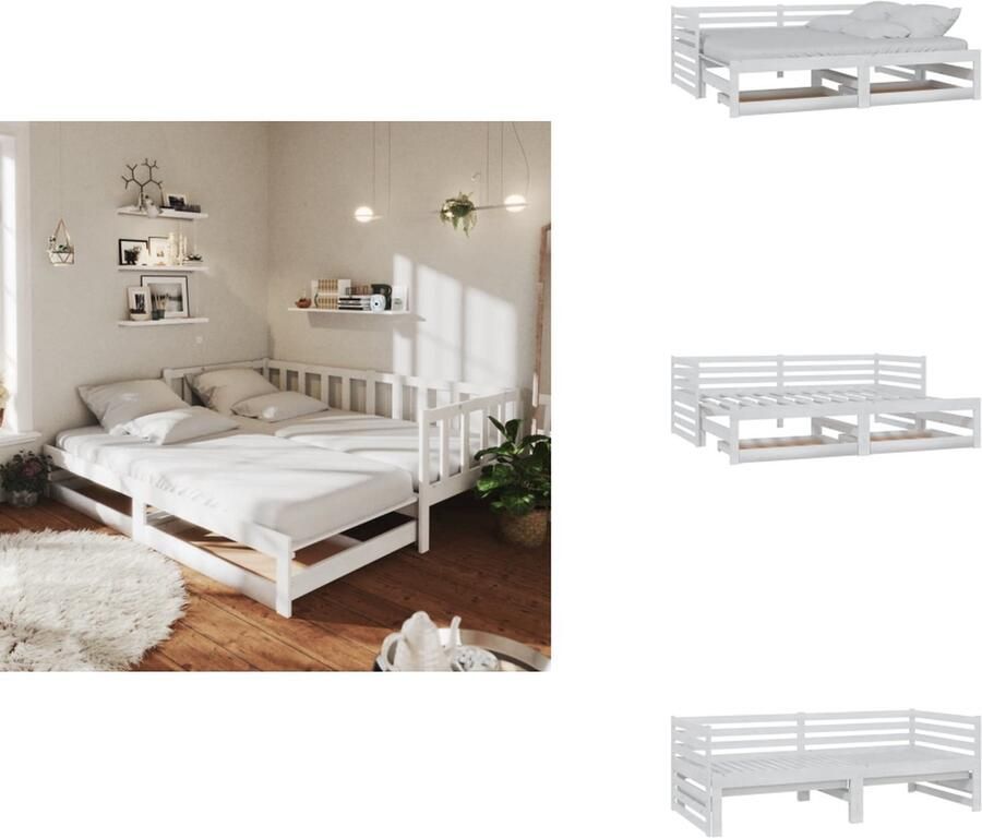 VidaXL Bedbank Bedbanken Bed Bank Bed Banken Slaapbank uitschuifbaar massief grenenhout wit 2x(90x200) cm - Foto 3