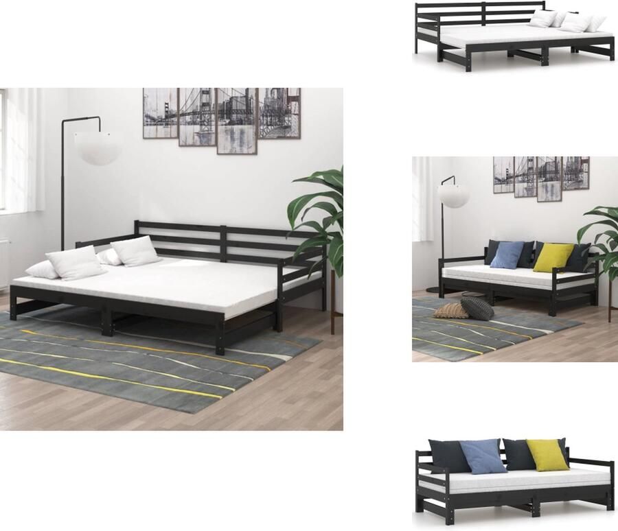 VidaXL Bedbank Bedbanken Bed Bank Bed Banken Slaapbank uitschuifbaar massief grenenhout zwart 2x(90x200) cm - Foto 2