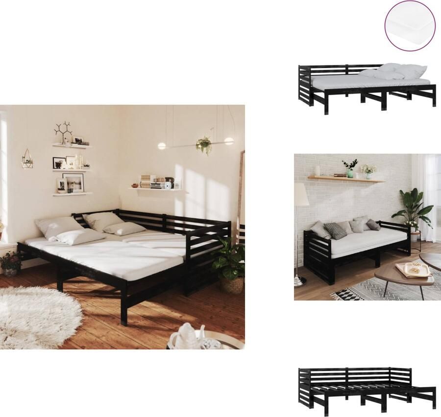 VidaXL Bedbank Bedbanken Bed Bank Bed Banken Slaapbank uitschuifbaar massief grenenhout zwart 2x(90x200) cm