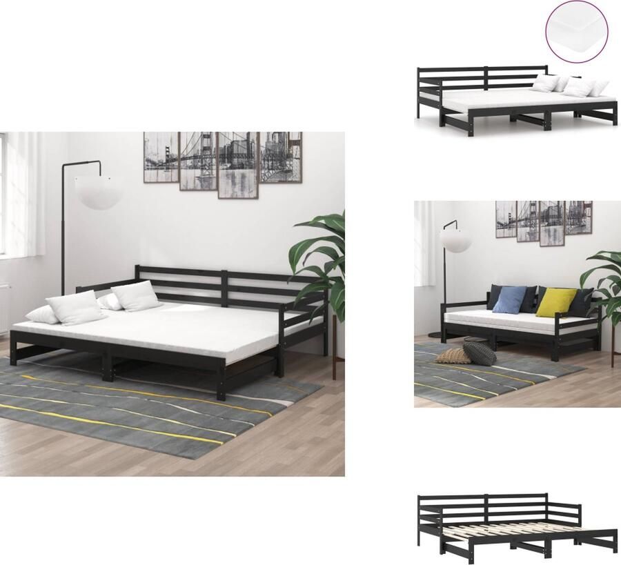 VidaXL Bedbank Bedbanken Bed Bank Bed Banken Slaapbank uitschuifbaar massief grenenhout zwart 2x(90x200) cm