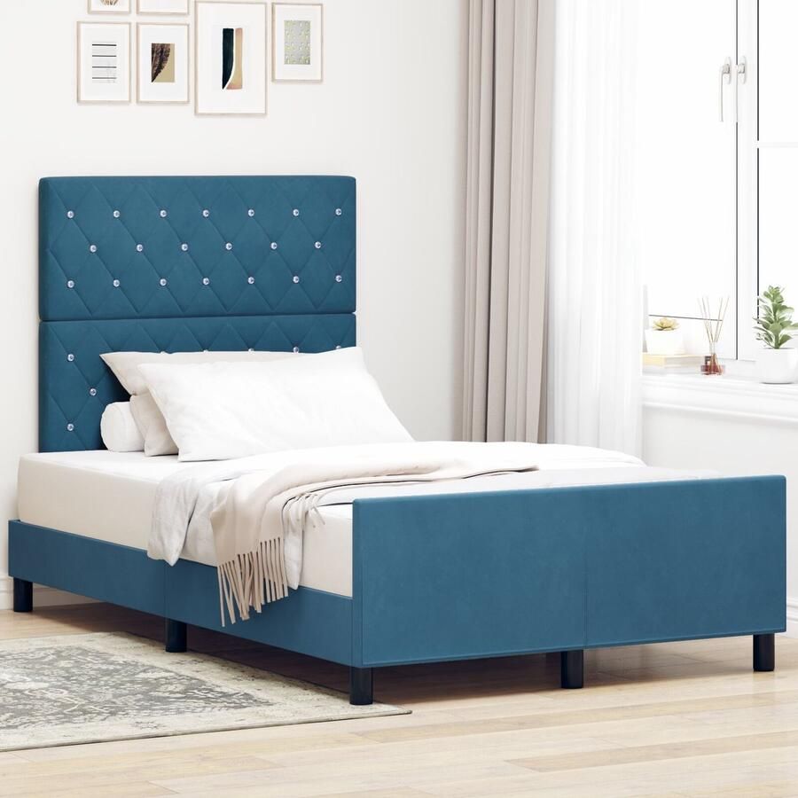 VidaXL Bedframe met hoofdeinde Donkerblauw 120 x 200 cm Fluweel - Foto 2