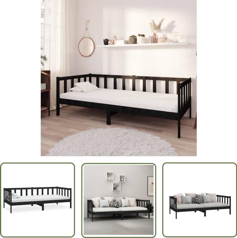 VidaXL Bedbank Grenenhout Zwart 90x200 cm Slaapbank Bedbank Logeerbed Grenenhout Meubels Zwarte Meubelen