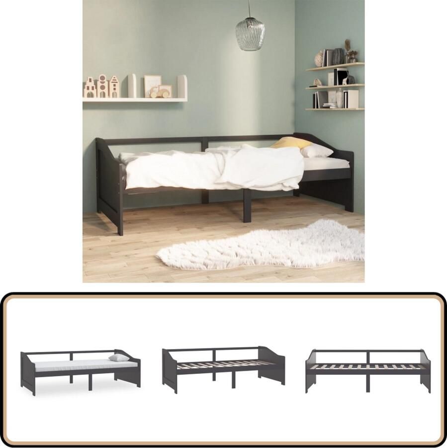 VidaXL Bedbank Massief Grenenhout 90x200 cm Donkergrijs Houten Bedbank Donkere Meubels Slaapbank Logeerkamer Compact Design