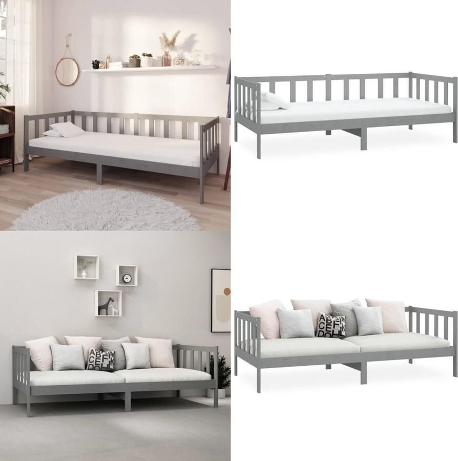 VidaXL Bedbank massief grenenhout grijs 90x200 cm Bedbank Bedbanken Bed Bank Bed Banken