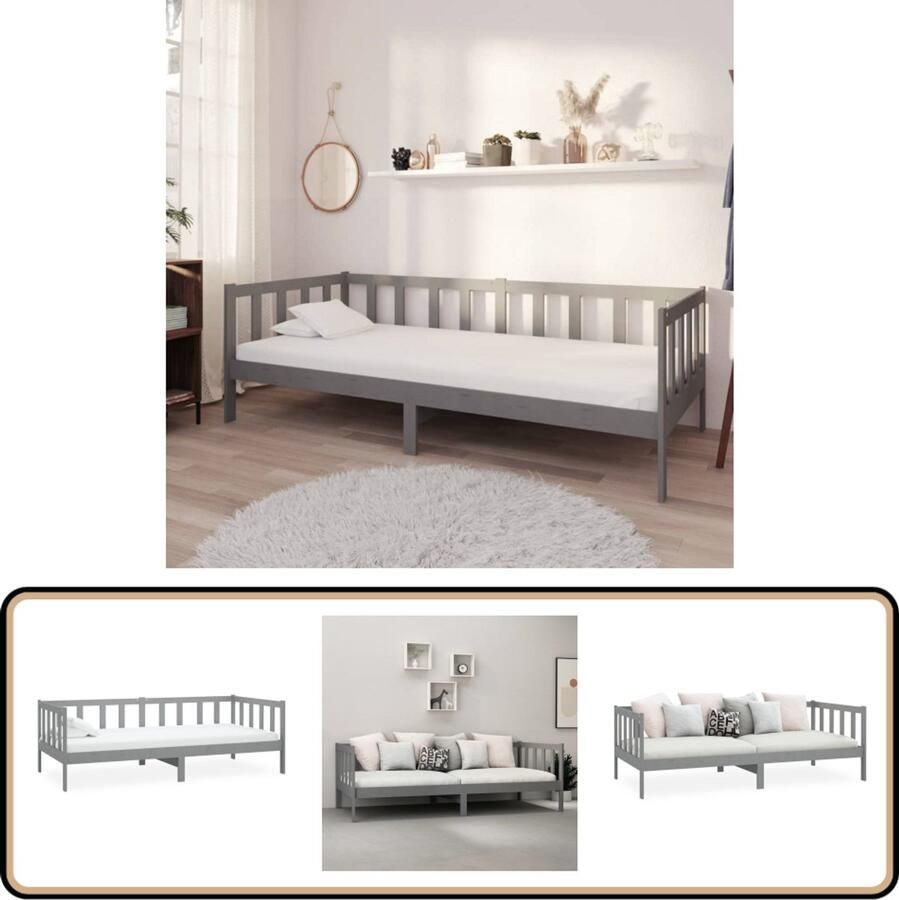 VidaXL Bedbank Massief Grenenhout Grijs 90x200 cm Slaapbank Grenenhouten Bedbank Daybed Guest Bed Tweepersoons Bed