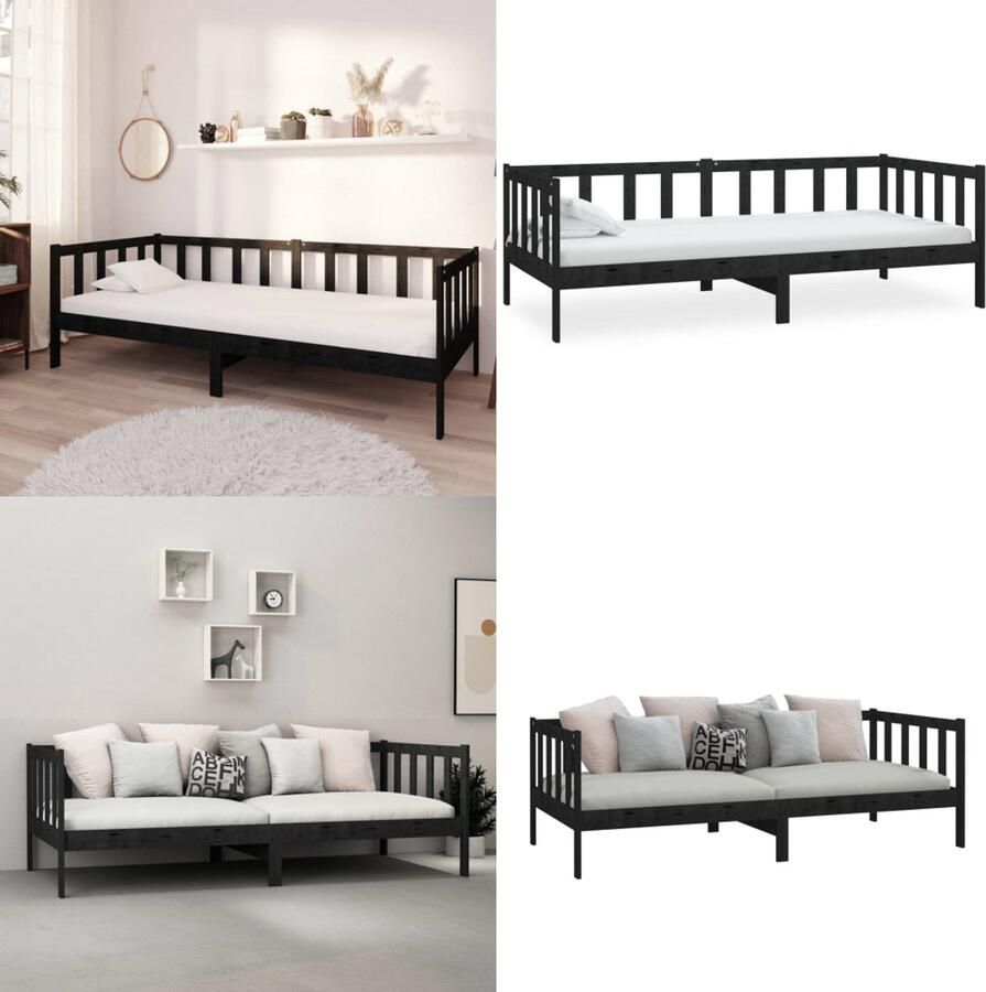 VidaXL Bedbank massief grenenhout zwart 90x200 cm Bedbank Bedbanken Bed Bank Bed Banken